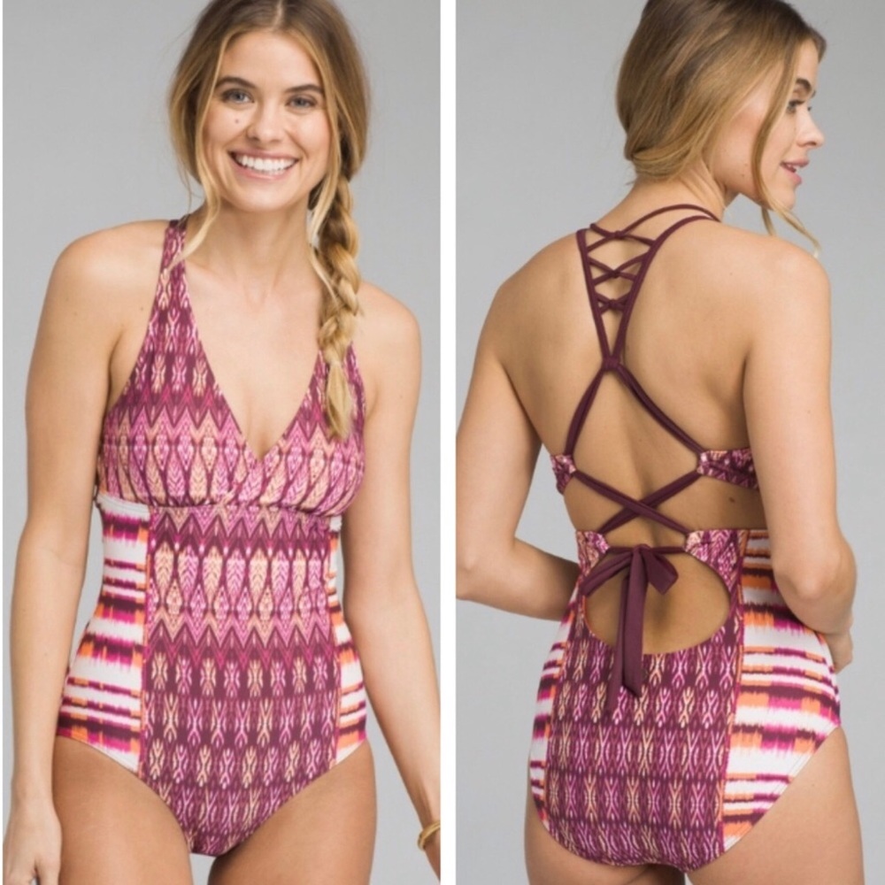 PRANA NWT Atalia One Piece Swim Cherry Izabel Ikat Size Small